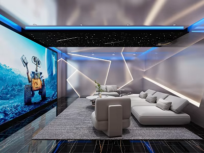 Modern Home Theater With Large Screen Comfortable Sofas And Starry Ceiling 3d model