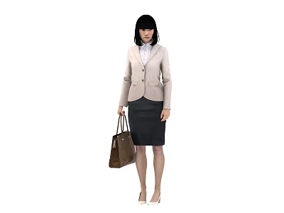 Professional Woman In Beige Blazer And Black Skirt Holding Brown Handbag 3d model
