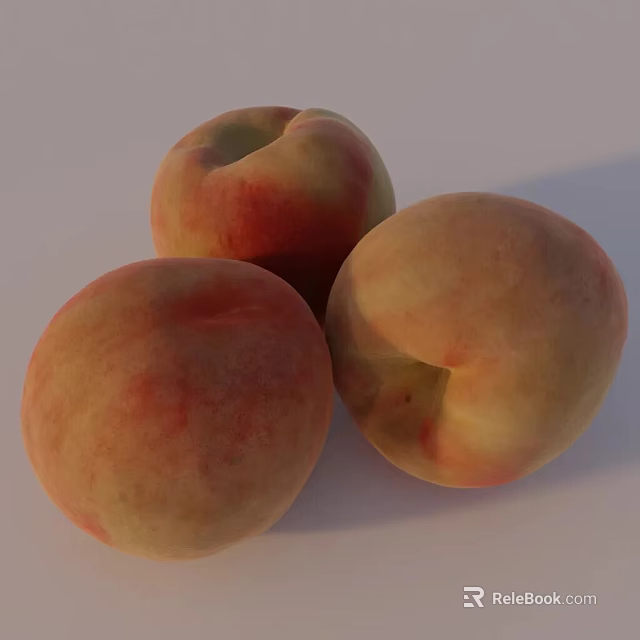 Three Fresh Ripe Juicy Peaches Close Up View on White Background 3d model 