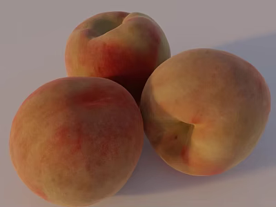 Three Fresh Ripe Juicy Peaches Close Up View on White Background 3d model