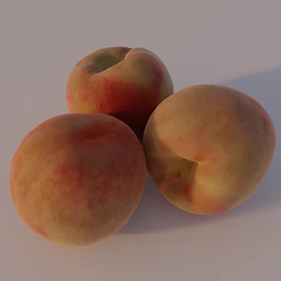 Three Fresh Ripe Juicy Peaches Close Up View on White Background 3d model Three Fresh Ripe Juicy Peaches Close Up View on White Background 3d model