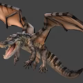 Game Movie Character Winged Dragon with Open Mouth Sharp Teeth and Striped Wings