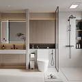 Modern Bathroom Interior Design With Vanity Toilet Shower Area Mirror Cabinets And Plants