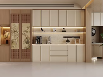 New Chinese Zen Sideboard Tea Cabinet Sideboard Cabinet Hanging Cabinet Sideboard Washing Machine Cabinet Song Style Aesthetics 3d model