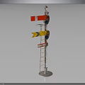 Railroad Signal Pole With Red Yellow Lights Directional Arrow And Metal Ladder