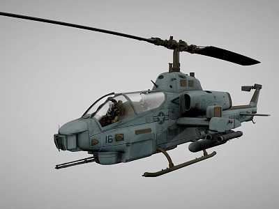 Military Attack Helicopter with Rotor Weapon Mounts Gray Number 16 Cockpit for Combat Operations 3d model