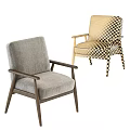 Modern Comfortable Leisure Chair With Beige Fabric Upholstery And Wooden Armrests