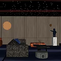 Luxurious Home Theater Room Interior With Starry Ceiling Wooden Walls And Comfortable Sofas