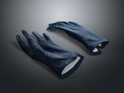 Navy Blue Leather Gloves With White Lining For Daily Wear And Comfort 3d model