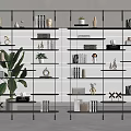 Modern Metal Multi Tiered Shelving Unit With Books Decorative Items And Plants