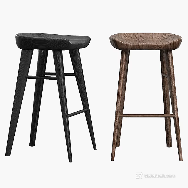 Modern Wooden Bar Stools In Black And Brown With Simple Design 3d model 
