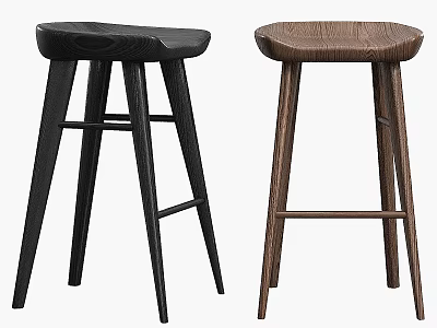 Modern Wooden Bar Stools In Black And Brown With Simple Design 3d model