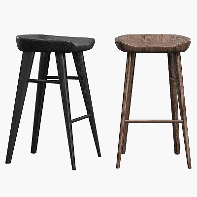 Modern Wooden Bar Stools In Black And Brown With Simple Design 3d model