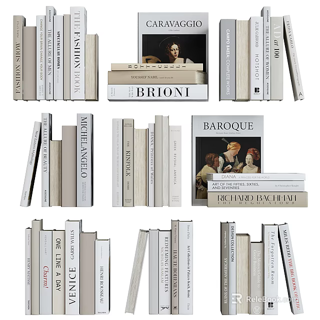 Various Thickness And Color Books Collection Featuring Paperback Hardcover With Spine Text Stacked Upright 3d model 