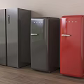 Stylish Retro Refrigerators in Three Colors Gray Dark Gray and Red for Home Interior