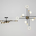 Modern Black and Gold Chandeliers Featuring Circular Elements and White Bulbs Design 3d model