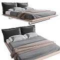 Modern Double Bed Design With Sleek Frame Gray Linen Sheets Beige Throw And Black Pillows 3d model