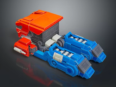 Red and Blue Utility Vehicle with Transformable Design and Multiple Components 3d model