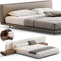 Modern Double Bed With Upholstered Headboard Wooden Frame White And Gray Bedding