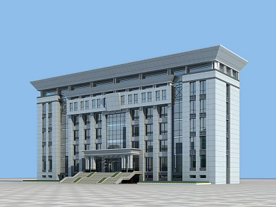 Modern Multi Story Office Building With Glass Facade And Grand Entrance Plaza 3d model