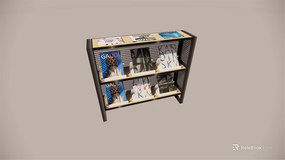 Modern Open Bookshelf With Magazines And Decorative Items On Shelves 3d model 