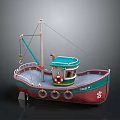 Green And Red Water Transport Boat With Lifebuoy Crane Deck Tires Marked 708