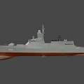 Game Movie Character Warship 3D Model With Gray Hull Red Bottom Radar Weapon Systems 3d model