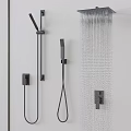 Modern Black Wall Mounted Shower System With Square Rain Head And Handheld Sprayer