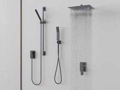 Modern Black Wall Mounted Shower System With Square Rain Head And Handheld Sprayer 3d model
