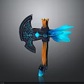 Fantasy Axe With Blue Orange Decorative Elements And Intricate Glowing Details