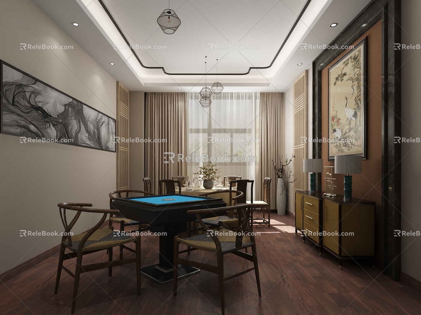 Chinese-style reception room Chess and card room 3d model