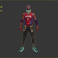 Character Wearing Red Saturday 6 Vest Blue Cap White Mask Black Pants Green Sneakers