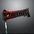 Futuristic Weapon With Vibrant Red Body Black Accents Blue Blade And Geometric Patterns