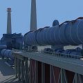 Large Scale Blue Industrial Processing Equipment With Pipeline And Tower Structures 3d model