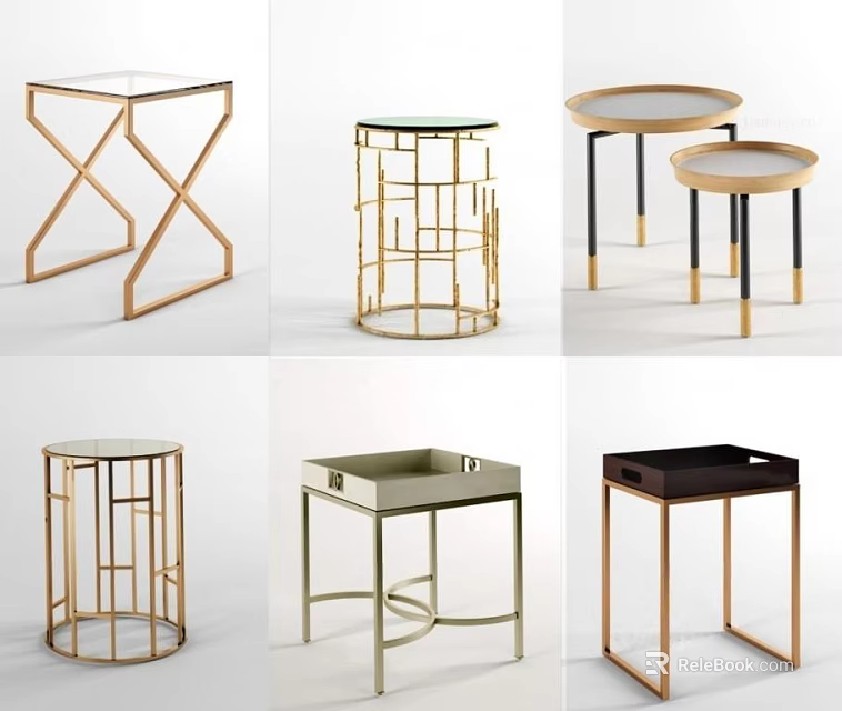 Modern Decorative Side Tables With Metal Frames Glass Tops And Various Designs 3d model 