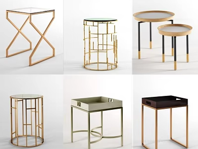 Modern Decorative Side Tables With Metal Frames Glass Tops And Various Designs 3d model