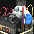 DIY Device Assembled With 12V Batteries Blue Cap Bottle Warning Label And Colored Wires