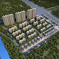 Aerial View Planning of Residential Complex With Tall Buildings Low Rise Structures Greenery and River