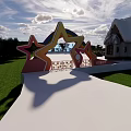 Outdoor Sports Fitness Park With Green Field Exercise Equipment And Track