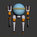 3D Robot Character With Blue Spherical Head Yellow Ring Mechanical Arms And Legs