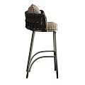 Elegant Bar Stool With Houndstooth Fabric Seat And Carved Metal Backrest