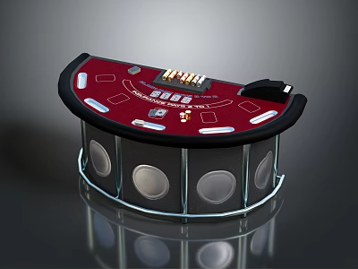 Red Casino Table Furniture With Black Trim Buttons And Chip Areas Round Silver Support 3d model