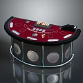 Red Casino Table Furniture With Black Trim Buttons And Chip Areas Round Silver Support