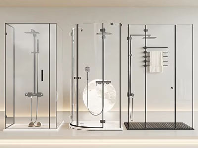 Stylish Shower Head With Modern Glass Enclosure And Different Design Styles 3d model