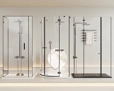 Stylish Shower Head With Modern Glass Enclosure And Different Design Styles 3d model