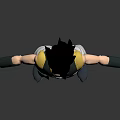 Anime Character Black Hair Yellow Blue Outfit White Baggy Pants Blue Shoes Standing