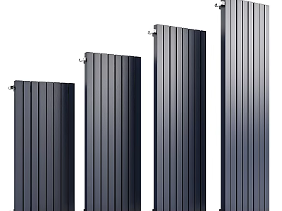 Stylish Modern Vertical Striped Dark Radiators In Different Sizes For Home Heating 3d model