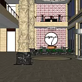 Elegant Front Desk Reception in Hotel Lobby with Marble Floor Tall Columns and Chandelier