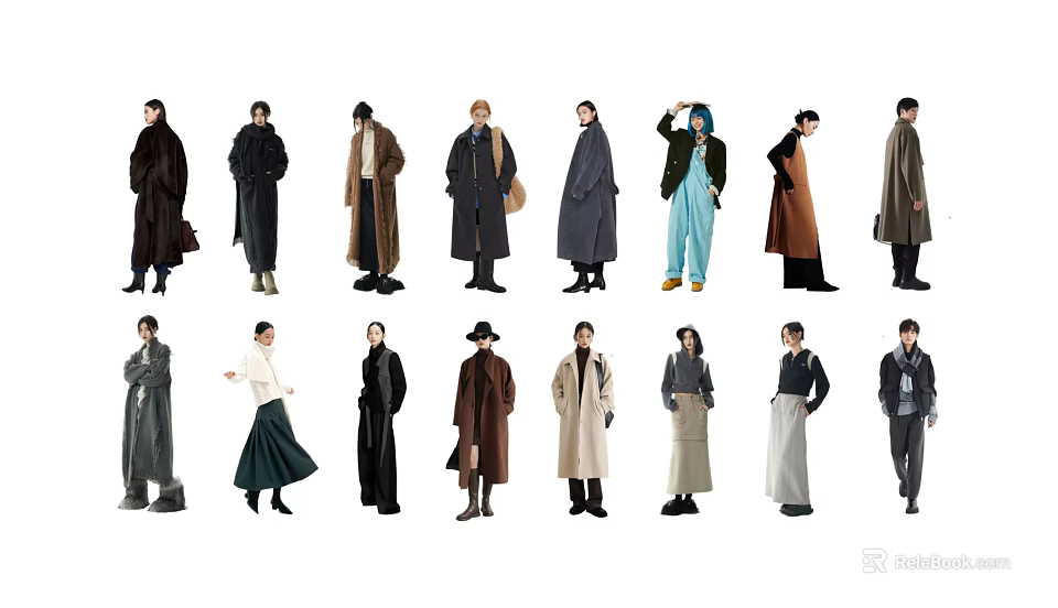 Multiple People Wearing Various Stylish Coats And Different Fashion Outfits 3d model 