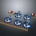 Lego Robots And Red Creatures Forming Army Battle Formation With Lines 3d model
